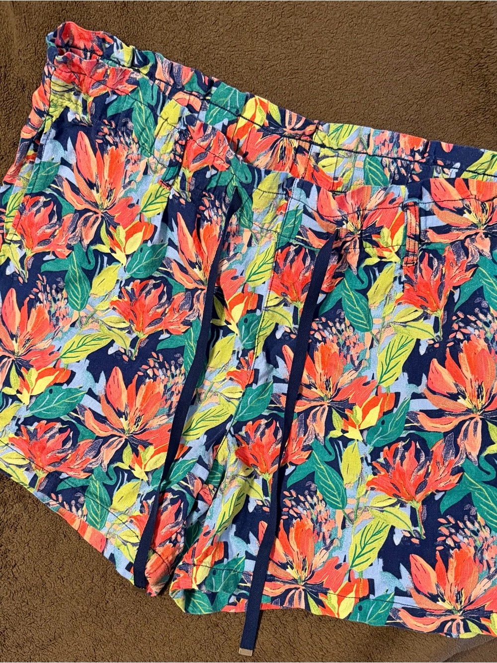 St. John's Bay Navy Floral Drawstring Athletic Shorts with Coral & Yellow
